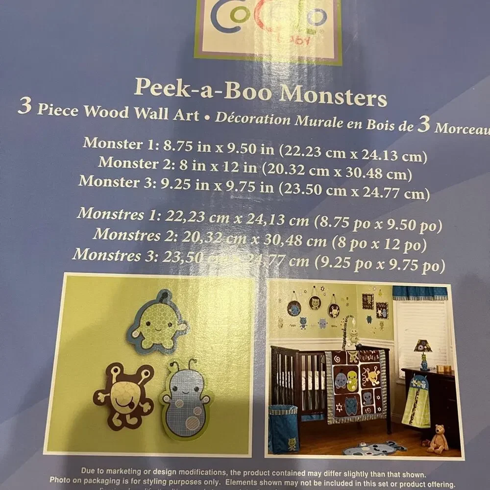 CoCaLo baby Peek-a-Boo Monsters 3 piece Wood Wall Art